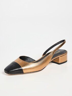 Veronica Beard 'Cecile' Leather Slingback Shoes, Metallic Dark Gold/Black